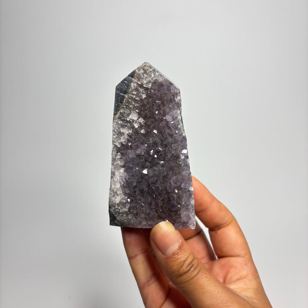 Amethyst & Agate Crystal Point Tower with Raw Druzy Face